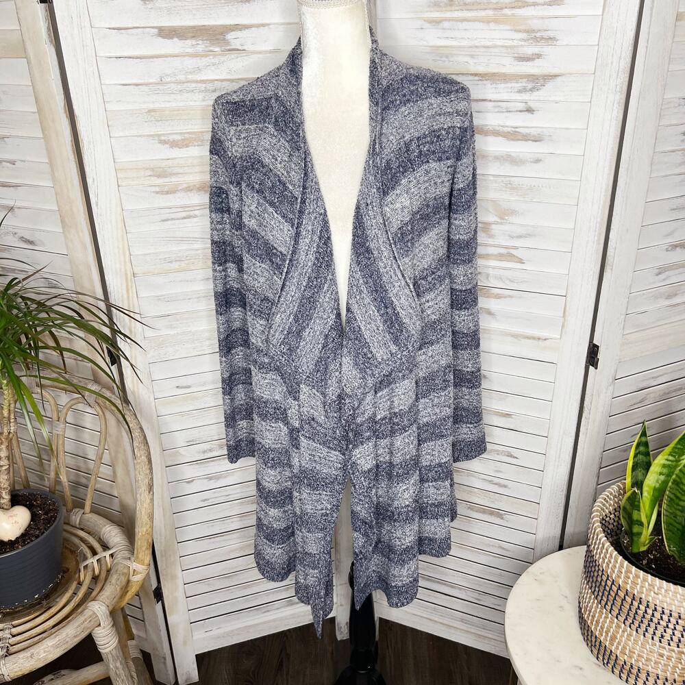 BAREFOOT DREAMS Women's S M Cozy Chic Calypso Island Wrap Cardigan Navy Stripe - Picture 3 of 13